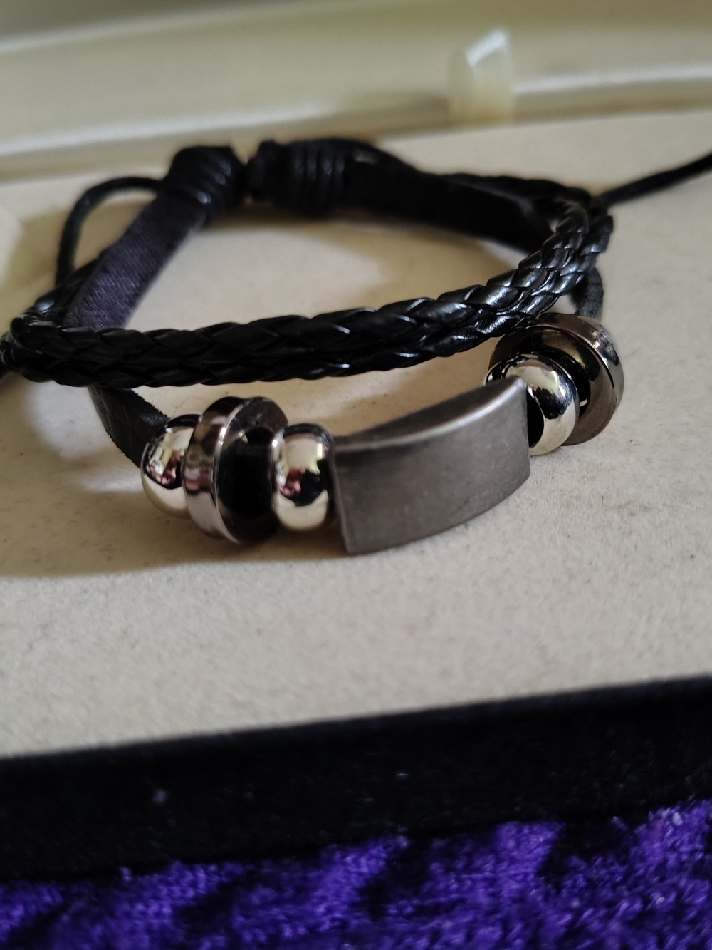 🚨New Men's Multi-Layer Black Braided Leather Bracelet Silver Accents🚨